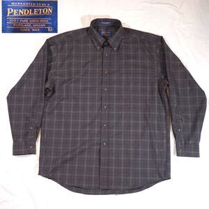 Pendleton Sir Pendleton Button Up Shirt Pure Wool Brown Plaid Large